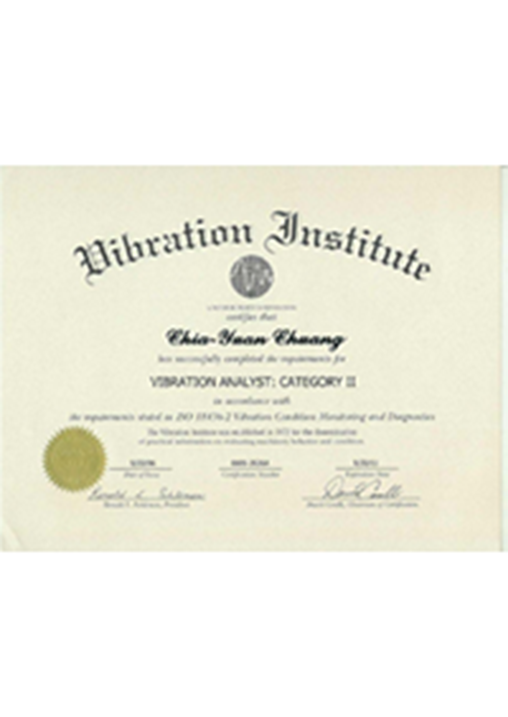 ISO18436-2振动分析师认证（美国VI认证）